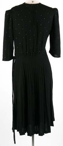 40s Black Puff Sleeve Metal Studs Dress
