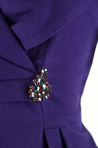 50s Purple Wool Cape Collar Cocktail Dress