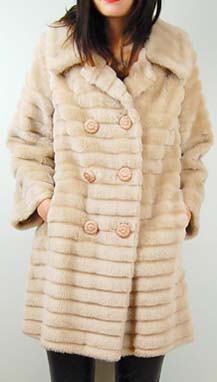 70s Nude Faux Mink Fur Striped Military Coat