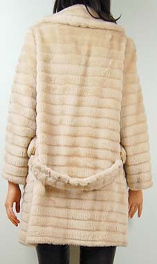 70s Nude Faux Mink Fur Striped Military Coat
